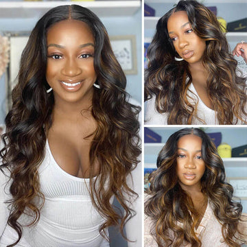 Undetectable Lace Highlight Wigs Body Wave 4x4 13x4 HD Lace Wigs Black And Honey Blonde Mix Color Wig