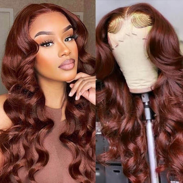Reddish Brown Human Hair Body Wave Wigs 13X4 HD Lace Front Wigs Pre-Plucked Hairline