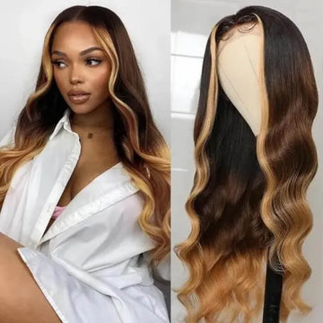 T1B/4/27 Ombre Wigs with Blonde Highlight Body Wave HD Lace Front Wigs Money Piece Hair