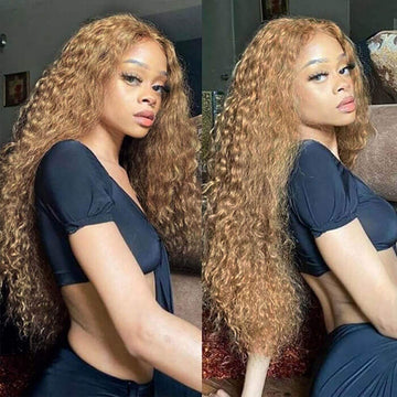 Water Wave Honey Blonde 13*4 13*6 HD Transparent Lace Frontal Wigs #27 Colored Human Hair Wig For Women