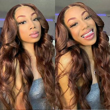 Brown Wig #4 Colored Human Hair 13×4 HD Lace Front Wigs In Straight And Body Wave Hairstyle