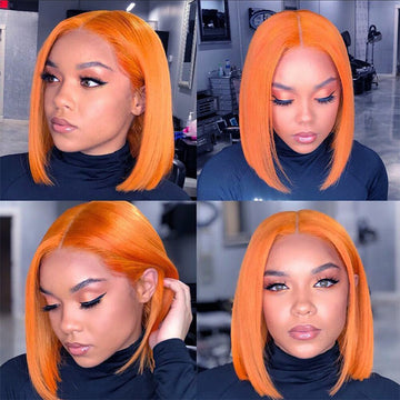 Orange Ginger Color 13x4 Lace Front Wigs Remy Human Hair Short BoB Wig Baby Hair For Black Women 150% Preplucked