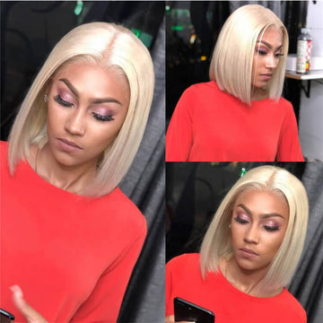 613 Blonde Straight Bob Wigs Human Hair Pre Plucked Glueless Lace Wig