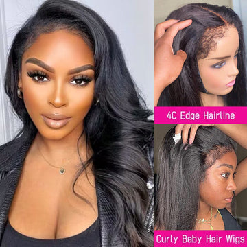 Natural 4C Edges Curly Baby Hair 13X4 HD Lace Front Human Hair Wigs Body Wave Wigs