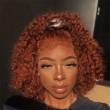 Reddish Brown Color Curly Short Bob Wigs 13X413x6 HD Lace Front Human Hair Wigs Pre-Plucked Hairline