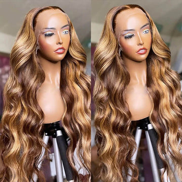 4/27 Highlights Honey Blonde Wig 13*4 HD Lace Front Human Hair Colored Wigs For Women