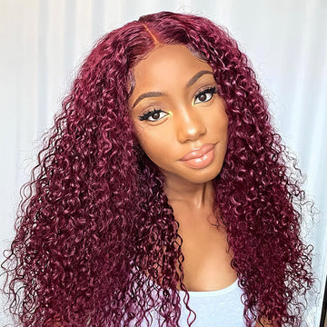 99J Burgundy Color 13x4 HD Lace Front Wigs Pre Plucked Long Curly Virgin Human Hair Wigs