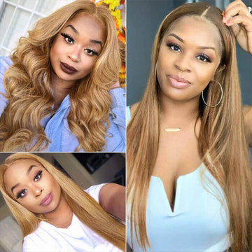 Honey Blonde 13x4 HD Transparent Lace Front Wig #27 Colored Human Hair Frontal Wig