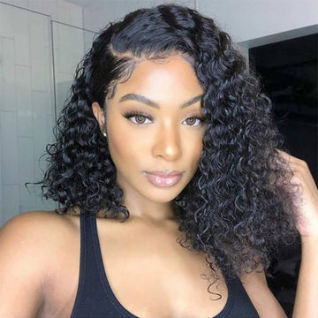 Deep Wave Short Bob 13x4 Lace Front  Wigs 100% Human Hair Pre Plucked Glueless Lace Front Wigs