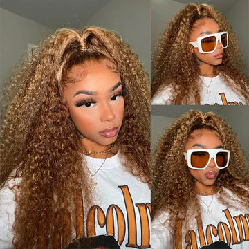 4/27 Curly Highlight HD Lace Front Human Hair Wigs Pre Plucked Color Wig