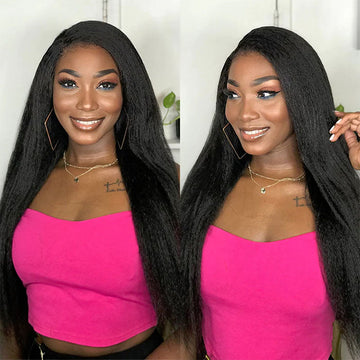 Natural 4C Edges Kinky Straight 5x5 HD Lace Front Wig With 4C Hairline Kinky Edges