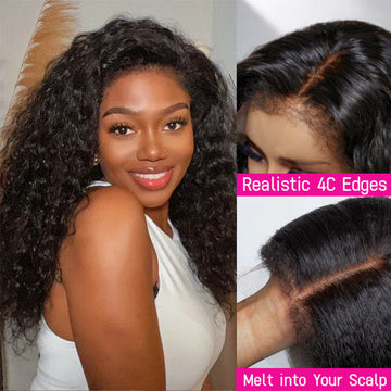 4C Edges Hairline Wig Water Wave 13x4 HD Lace Front Wigs Human Hair With Curly Baby Hair Realistic Hairline